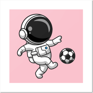 Cute Astronaut Playing Soccer Cartoon Posters and Art